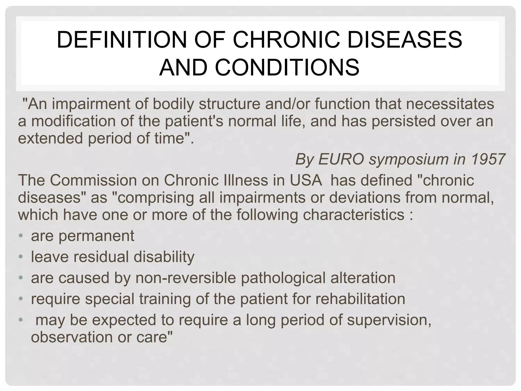 Epidemiology of Chronic Non- communicable diseases and Conditions | PPTX