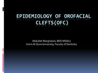  Epidemiology of Orofacial Clefts(OFC) Abdullah Marghalani, BDS MSD(c) Umm Al-Qura University, Faculty of Dentistry  
