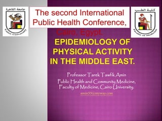 Professor Tarek Tawfik Amin
Public Health and Community Medicine,
Faculty of Medicine, Cairo University.
amin55@myway.com
The second International
Public Health Conference,
Cairo, Egypt.
 