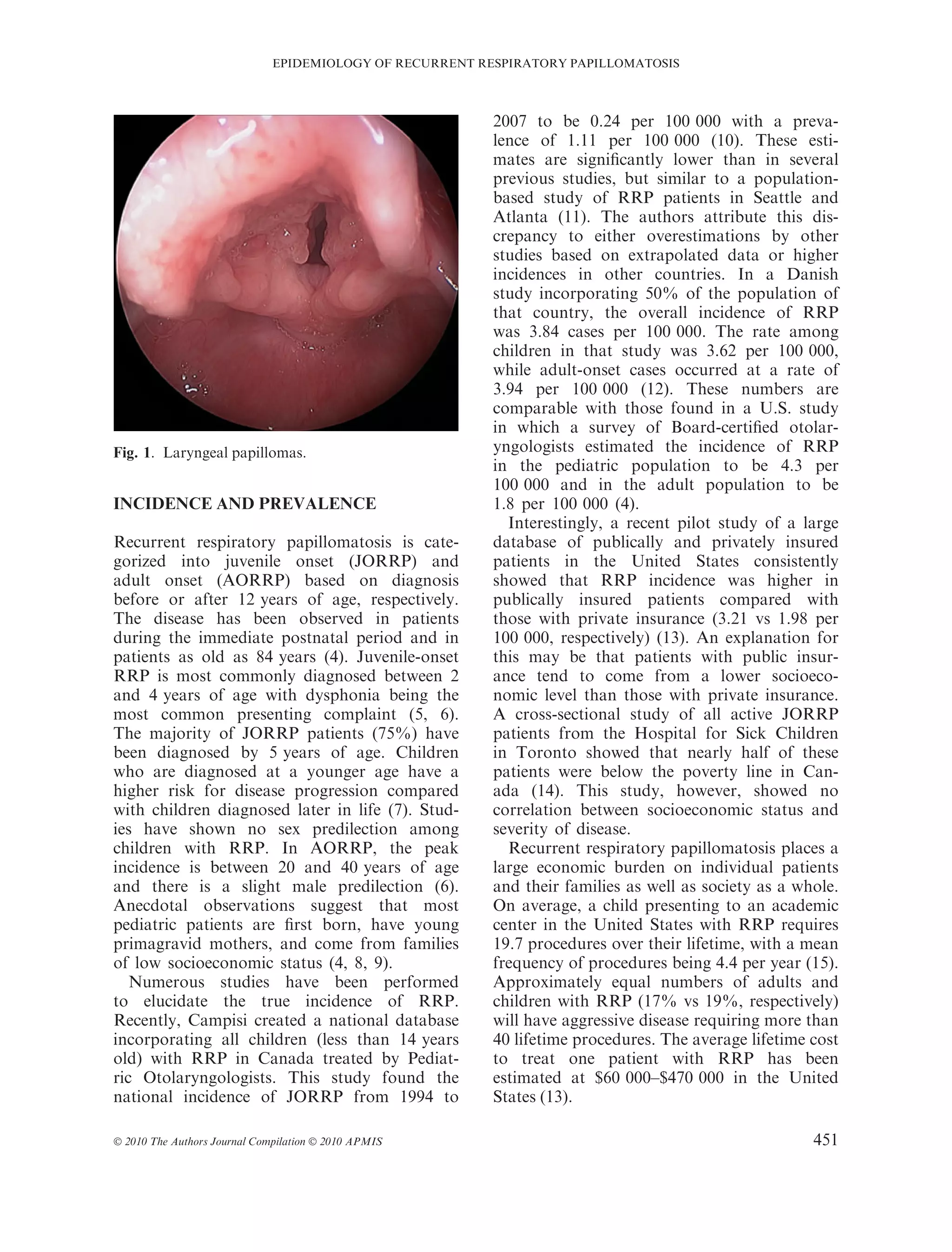 Rrp Rrp Epidemiology of recurrent respiratory papillomatosis | PDF