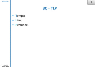 Epidémiologie
Y. Bouchriti
ISPITS - Agadir
3C = TLP
• Temps;
• Lieu;
• Personne.
6
 