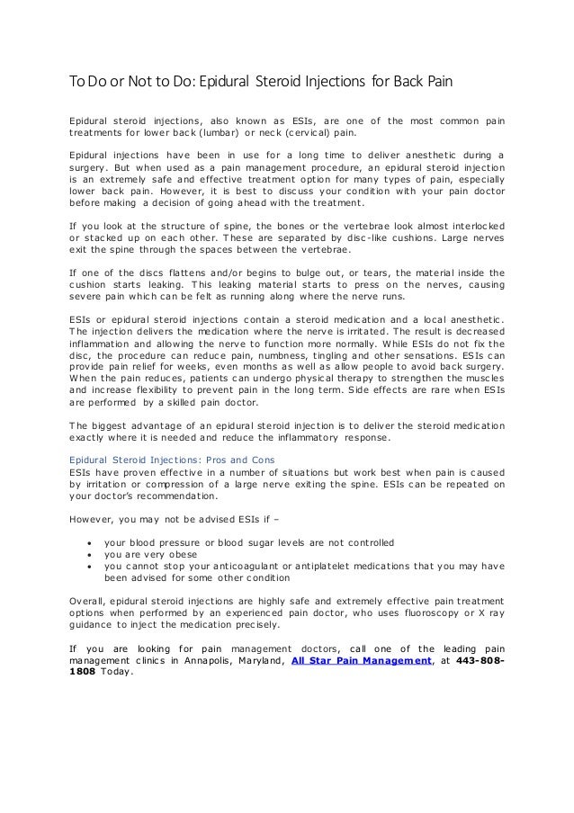 Epidural Steroid Injections For Back Pain