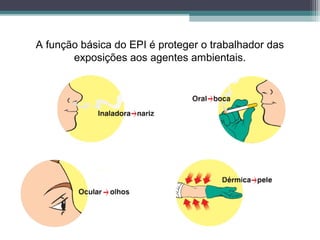 A função básica do EPI é proteger o trabalhador das
exposições aos agentes ambientais.
 