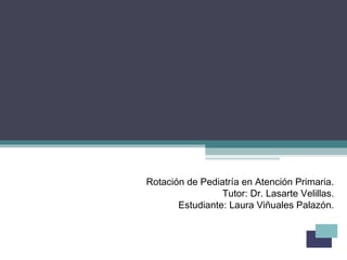 Rotación de Pediatría en Atención Primaria.
Tutor: Dr. Lasarte Velillas.
Estudiante: Laura Viñuales Palazón.
 
