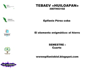 TEBAEV «HUILOAPAN» 30ETH0310Z Epifanio Pérez coba  El elemento enigmático: el hierro SEMESTRE : Cuarto  wwwepifaniobiol.blogspot.com 