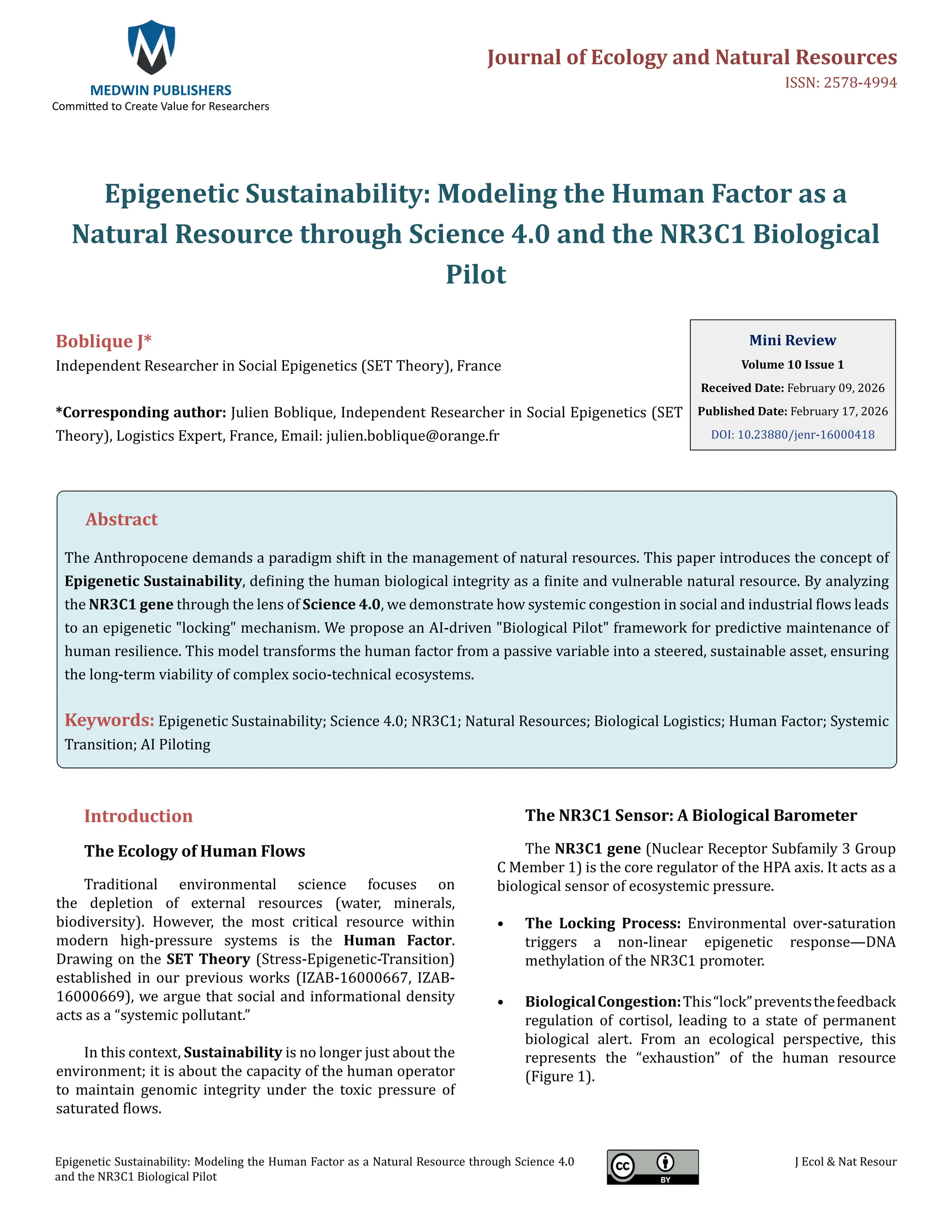 Epigenetic Sustainability: Modeling the Human Factor as a Natural ...