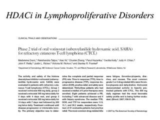 HDACi in Lymphoproliferative Disorders
 