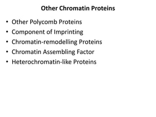 Histone-modifying EnzymeHistone Methyl TransferasesProtein are able to methylated lysine residues in Histone and other proteins contain a common SET domain(SU(VAR)/E(Z)/TRX) Through their ability to methylate histone H3 or H4 at various lysine residues, different complexes containing SET domain proteins play roles in promoting or inhibiting the transcription of specific genes and in forming heterochromatinSome SET domain proteins are members of the Polycomb group (PcG) or trithorax group (trxG), which maintain transcriptionally repressed or active states, respectively, of homeotic genes during plant and animal development (see Chapters 11 and 12). OtherSET domain proteins, such as SU(VAR)3-9, participate in maintaining condensed heterochromatin, often inrepetitiveregions, by methylating H3 at lysine 9 (H3K9).Schematic of the nucleosome, illustrating the types of post-translational modifications that can occur on the histone tails and the enzymes responsible for these modification reactions.