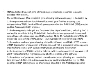 Molecular Components of RNAi-mediated Gene Silencing PathwaysElaboration of RNAi-mediated Silencing in PlantsTransgene-related Posttranscriptional and Virus-induced Silencing (PTGS/VIGS) Regulation of Plant Development by RNAs andTrans-acting siRNAs, Transgene-related Transcriptional Silencing, RNA-directed DNA Methylation, and Heterochromatin Formation