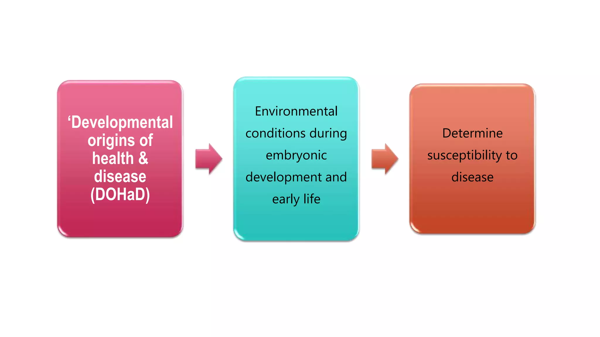 ‘Developmental
origins of
health &
disease
(DOHaD)
Environmental
conditions during
embryonic
development and
early life
Determine
susceptibility to
disease
 