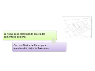 La nueva capa corresponde al área del
cementerio de Soho.
Cierre el Gestor de Capas para
que visualice mejor ambas capas.
 
