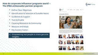 © 2025 IP Business Academy
How do corporate influencer programs work? –
The IPBA ambassador partner program
- 23 -
 Define Clear Objectives
 Identification & Selection of Suitable Voices
 Guidelines & Support
 Train & Enable
 Creating Motivation & Community
 Measure and Adapt
 Key Success Factor:
👉 Empowering real people to share genuine
insights
 