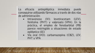 GPC : Diagnostio y tratamiento de la epilepsia en el adulto en el primer y Segundo nivel e atención.
 