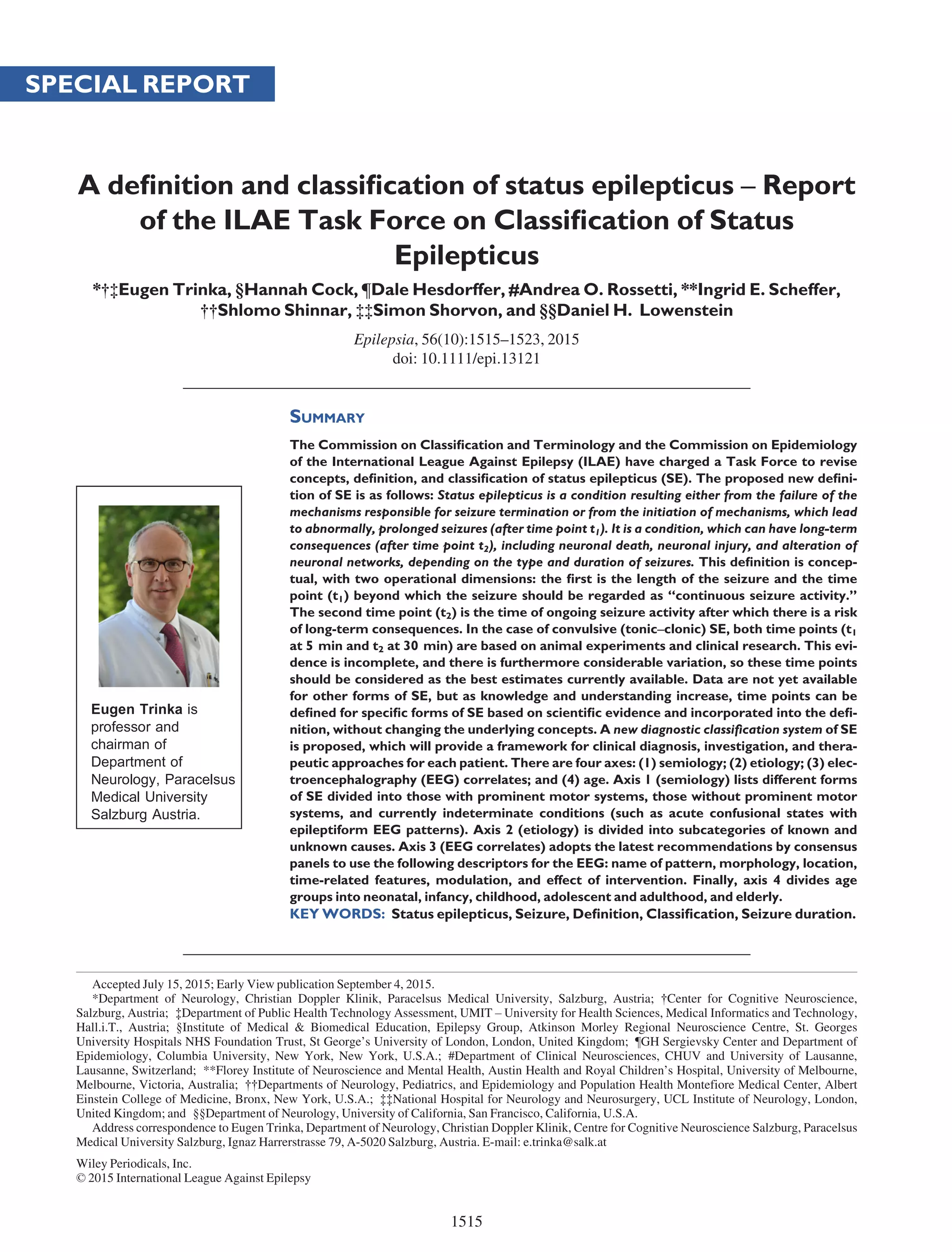 Epilepsia 2015 - trinka - a definition and classification of status ...
