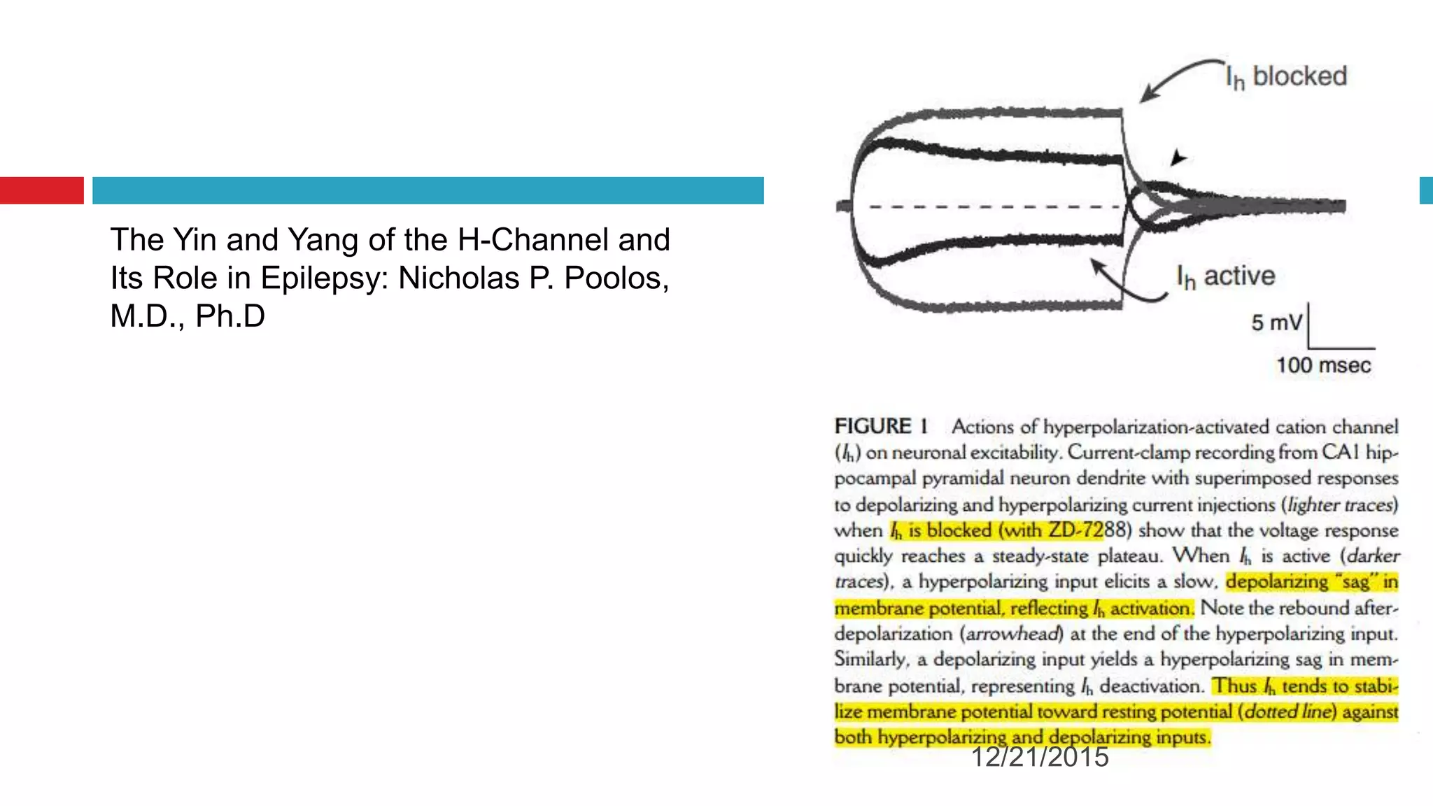 The Yin and Yang of the H-Channel and
Its Role in Epilepsy: Nicholas P. Poolos,
M.D., Ph.D
12/21/2015
 