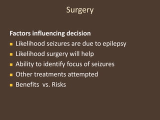 First Aid for SeizuresStay calm and track timeDo not restrain the person, but help them avoid hazardsProtect head, remove glasses, loosen tight neckwearMove anything hard or sharp out of the wayTurn person on one side, position mouth to groundCheck for epilepsy or seizure disorder IDUnderstand that verbal instructions may not be obeyedStay until person is fully aware and help reorient themCall ambulance if seizure lasts more than 5 minutes or if it is unknown whether the person has had prior seizures