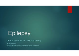 Epilepsy
DR ANGWAFOR S.A (MD, MSC, PHD)
NEUROLOGIST
ASSISTANT LECTURER, UNIVERSITY OF BAMENDA
 