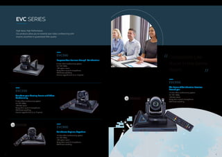2015
EVC SERIES
High Value, High Performance
Our products allow you to instantly start video conferencing with
anyone, anywhere in guaranteed AVer quality
．4-sites video conferencing system
．Full HD 1080p
．16X optical zoom
．Daisy chain up to 4 microphones
．USB direct recording
．License upgrade to 6, 8, or 10 points
EVC300
EmpowerYour Business through Collaboration
．4-sites video conferencing system
．Full HD 1080p
．18X total zoom
．Daisy chain up to 4 microphones
．USB direct recording
．License upgrade to 6, 8, or 10 points
EVC350
Transform your Meeting Rooms with Video
Conferencing
．10-sites video conferencing system
．Full HD 1080p
．16X optical zoom
．Daisy chain up to 4 microphones
．USB direct recording
EVC900
Collaborate Anytime, Anywhere
．10-sites video conferencing system
．Full HD 1080p
．18X total zoom
．Daisy chain up to 4 microphones
．USB direct recording
EVC950
The Future of Collaboration Revolves
Around you
Collaborate Like
You’re in the Same
Room
65
 