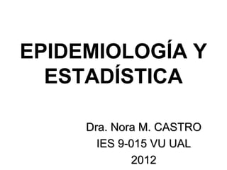 EPIDEMIOLOGÍA Y
  ESTADÍSTICA

     Dra. Nora M. CASTRO
       IES 9-015 VU UAL
              2012
 