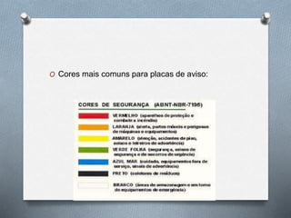 O Cores mais comuns para placas de aviso: 
 