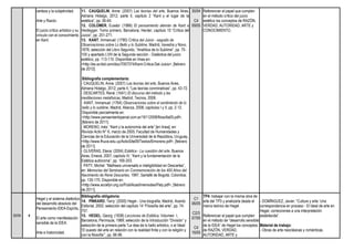 certeza y la subjetividad.
Arte y Razón.
El juicio crítico artístico y su
vínculo con el conocimiento
en Kant.
11. CAUQUELIN, Anne: (2007) Las teorías del arte, Buenos Aires,
Adriana Hidalgo, 2012; parte II, capítulo 2 “Kant y el lugar de la
estética”, pp. 56-64.
12. COLOMER, Eusebi: (1986) El pensamiento alemán de Kant a
Heidegger, Tomo primero, Barcelona, Herder; capítulo 10 “Crítica del
Juicio”, pp. 251-271.
13. KANT, Immanuel: (1790) Crítica del Juicio - seguido de
Observaciones sobre Lo Bello y lo Sublime, Madrid, Iravedra y Novo,
1876; selección del Libro Segundo, “Analítica de lo Sublime”, pp. 75-
105 y apartado LVIII de la Segunda sección - Dialéctica del juicio
estético, pp. 113-115. Disponible en línea en:
<http://es.scribd.com/doc/7007374/Kant-Critica-Del-Juicio>, [febrero
de 2012].
Bibliografía complementaria:
- CAUQUELIN, Anne: (2007) Las teorías del arte, Buenos Aires,
Adriana Hidalgo, 2012; parte II, “Las teorías conminativas”, pp. 43-72.
- DESCARTES, René: (1641) El discurso del método y las
meditaciones metafísicas, Madrid, Tecnos, 2008.
- KANT, Immanuel: (1764) Observaciones sobre el sentimiento de lo
bello y lo sublime, Madrid, Alianza, 2008; capítulos I y II, pp. 2-12.
Disponible parcialmente en:
<http://www.pensamientopenal.com.ar/16112009/filosofia05.pdf>,
[febrero de 2011].
- MORENO, Inés: “Kant y la autonomía del arte” [en línea], en:
Revista Actio N° 6, marzo de 2005, Facultad de Humanidades y
Ciencias de la Educación de la Universidad de la República, Uruguay,
<http://www.fhuce.edu.uy/ActioSite09/Textos/6/moreno.pdf>, [febrero
de 2011].
- OLIVERAS, Elena: (2004) Estética - La cuestión del arte, Buenos
Aires, Emecé, 2007; capítulo IV, “Kant y la fundamentación de la
Estética autónoma”, pp. 169-203.
- PATY, Michel: “Mathesis universalis e inteligibilidad en Descartes”,
en: Memorias del Seminario en Conmemoración de los 400 Años del
Nacimiento de René Descartes, 1997, Santafé de Bogotá, Colombia;
pp. 135-170. Disponible en:
<http://www.accefyn.org.co/PubliAcad/memodes/Paty.pdf>, [febrero
de 2011].
30/04
C4
09/05
Referenciar el papel que cumplen
en el método crítico del juicio
estético los conceptos de RAZÓN,
VERDAD, AUTORIDAD, ARTE y
CONOCIMIENTO.
30/04 4
Hegel y el sistema dialéctico
del desarrollo absoluto del
Pensamiento-IDEA-Espíritu.
El arte como manifestación
sensible de la IDEA.
Arte e historicidad.
Bibliografía obligatoria:
14. PINKARD, Terry: (2000) Hegel - Una biografía, Madrid, Acento
Editorial, 2002; selección del capítulo 14 “Filosofía del arte”, pp. 74-
757.
15. HEGEL, Georg: (1838) Lecciones de Estética, Volumen I,
Barcelona, Península, 1989; selección de la Introducción “División” y
selección de la primera parte “La idea de lo bello artístico, o el Ideal:
„El puesto del arte en relación con la realidad finita y con la religión y
con la filosofía‟”, pp. 66-96.
C1
06/05
C2/3
07/05
C4
16/05
TP4: trabajar con la misma obra de
arte del TP3 y analizarla desde el
marco teórico de Hegel.
Referenciar el papel que cumplen
en el método de “desarrollo sensible
de la IDEA” de Hegel los conceptos
de RAZÓN, VERDAD,
AUTORIDAD, ARTE y
- DOMÍNGUEZ, Javier: “Cultura y arte: Una
correspondencia en proceso - El Ideal de arte en
Hegel, correcciones a una interpretación
establecida”.
Material de trabajo:
- Obras de arte neoclásicas y románticas.
 