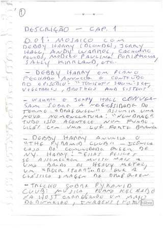 Arcabouço de manuscritos que foram anotados na observação do programa Andy Warhol’s Fifteen Minutes