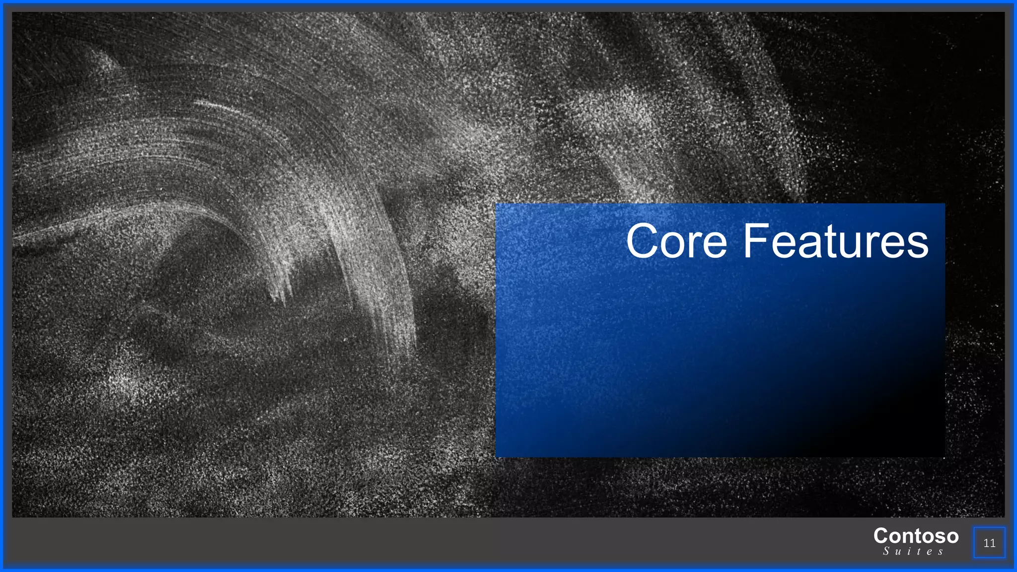 Contoso
S u i t e s
Core Features
11
 