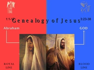 Genealogy of Jesus 1:1-17 3:23-38 ROYAL LINE BLOOD LINE 