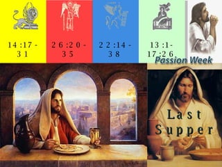 14:17-31 26:20-35 22:14-38 13:1-17:26 Last Supper 