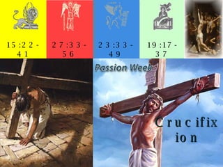 15:22-41 27:33-56 23:33-49 19:17-37 Crucifixion 
