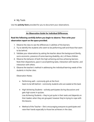 Field Study 1, Episode 5 "Individual Differences And Learner’s ...