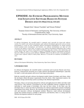 Episode an extreme programming method for innovative software based on ...