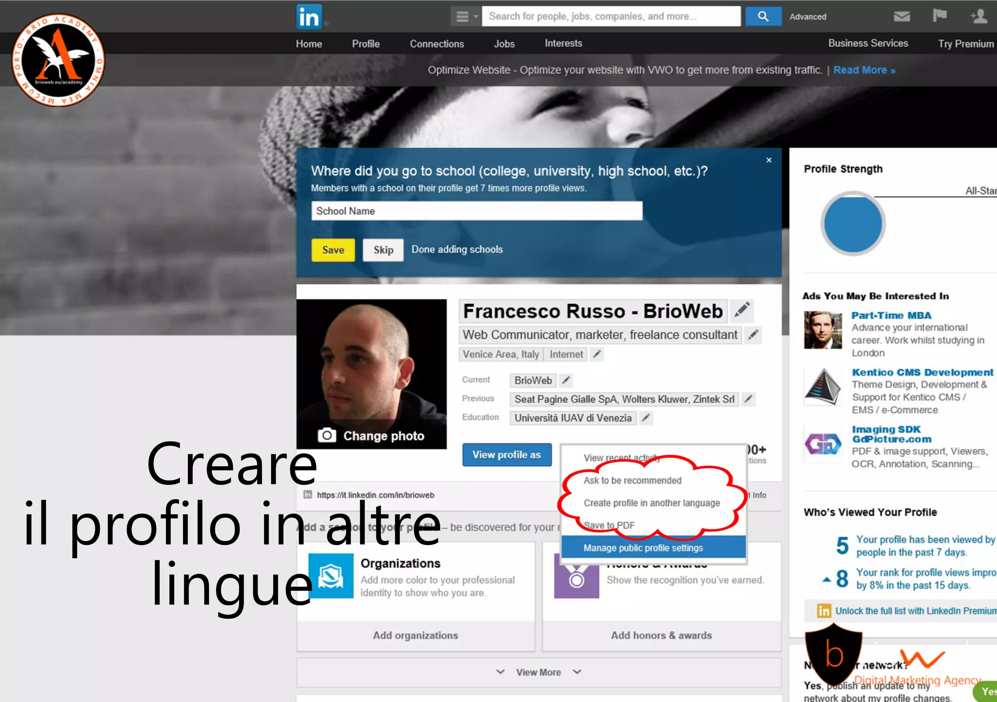 Creare
ilprofiloinaltre
lingue
 