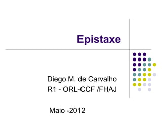 Epistaxe
Diego M. de Carvalho
R1 - ORL-CCF /FHAJ
Maio -2012
 