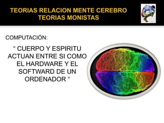 COMPUTACIÓN:

 “ CUERPO Y ESPIRITU
ACTUAN ENTRE SI COMO
   EL HARDWARE Y EL
   SOFTWARD DE UN
     ORDENADOR “
 