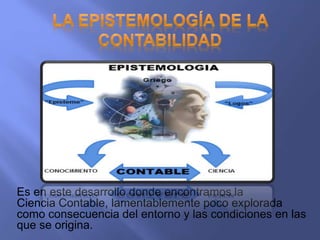 Es en este desarrollo donde encontramos la
Ciencia Contable, lamentablemente poco explorada
como consecuencia del entorno y las condiciones en las
que se origina.
 