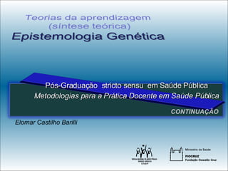 CONTINUAÇÃO Elomar Castilho Barilli Pós-Graduação  stricto sensu  em Saúde Pública Metodologias para a Prática Docente em Saúde Pública 