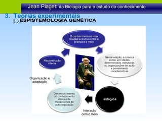 Interação com o meio Jean Piaget:  da Biologia para o estudo do conhecimento Organização e adaptação 3.3.  3.  Teorias experimentais 