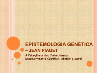 EPISTEMOLOGIA GENÉTICA
– JEAN PIAGET
A Psicogênese dos Conhecimentos:
Desenvolvimento Cognitivo, Afetivo e Moral
 