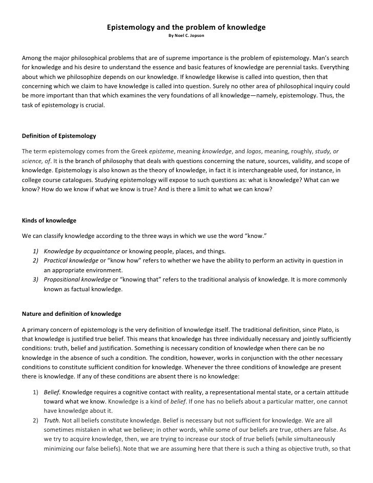 Epistemology And The Problem Of Knowledge