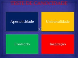 TESTE DE CANOCIDADE


Apostolicidade   Universalidade




  Conteúdo         Inspiração
 