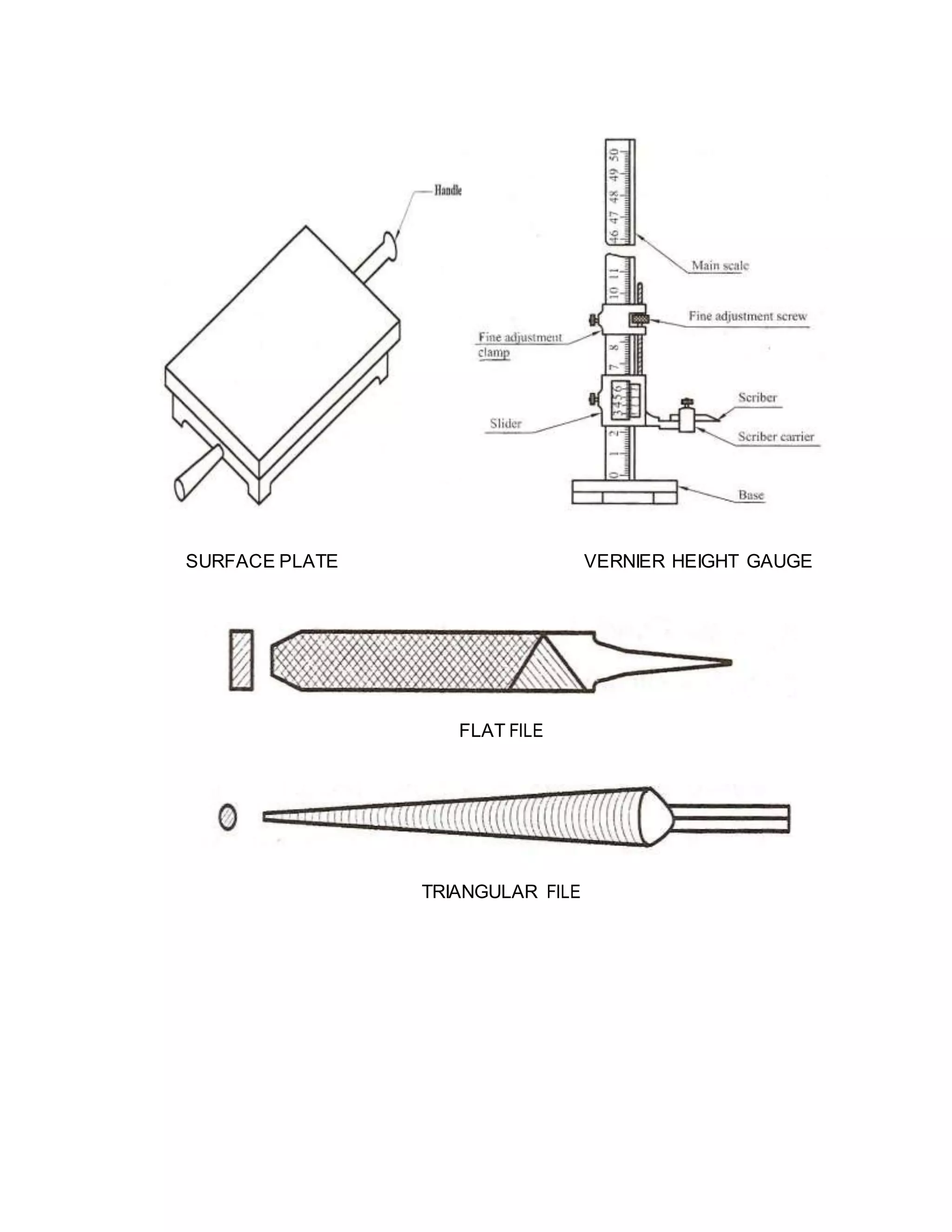 SURFACE PLATE VERNIER HEIGHT GAUGE
FLAT FILE
TRIANGULAR FILE
 