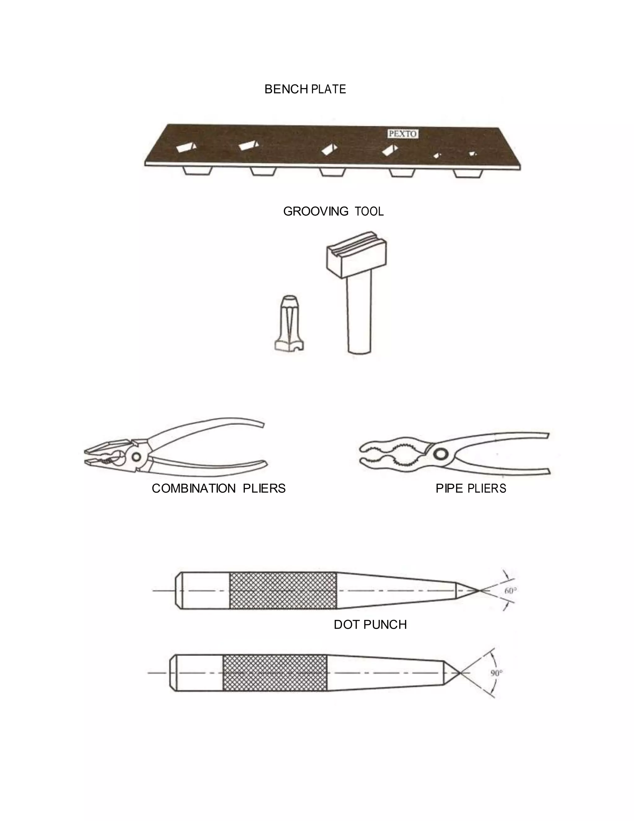 BENCH PLATE
GROOVING TOOL
COMBINATION PLIERS PIPE PLIERS
DOT PUNCH
 