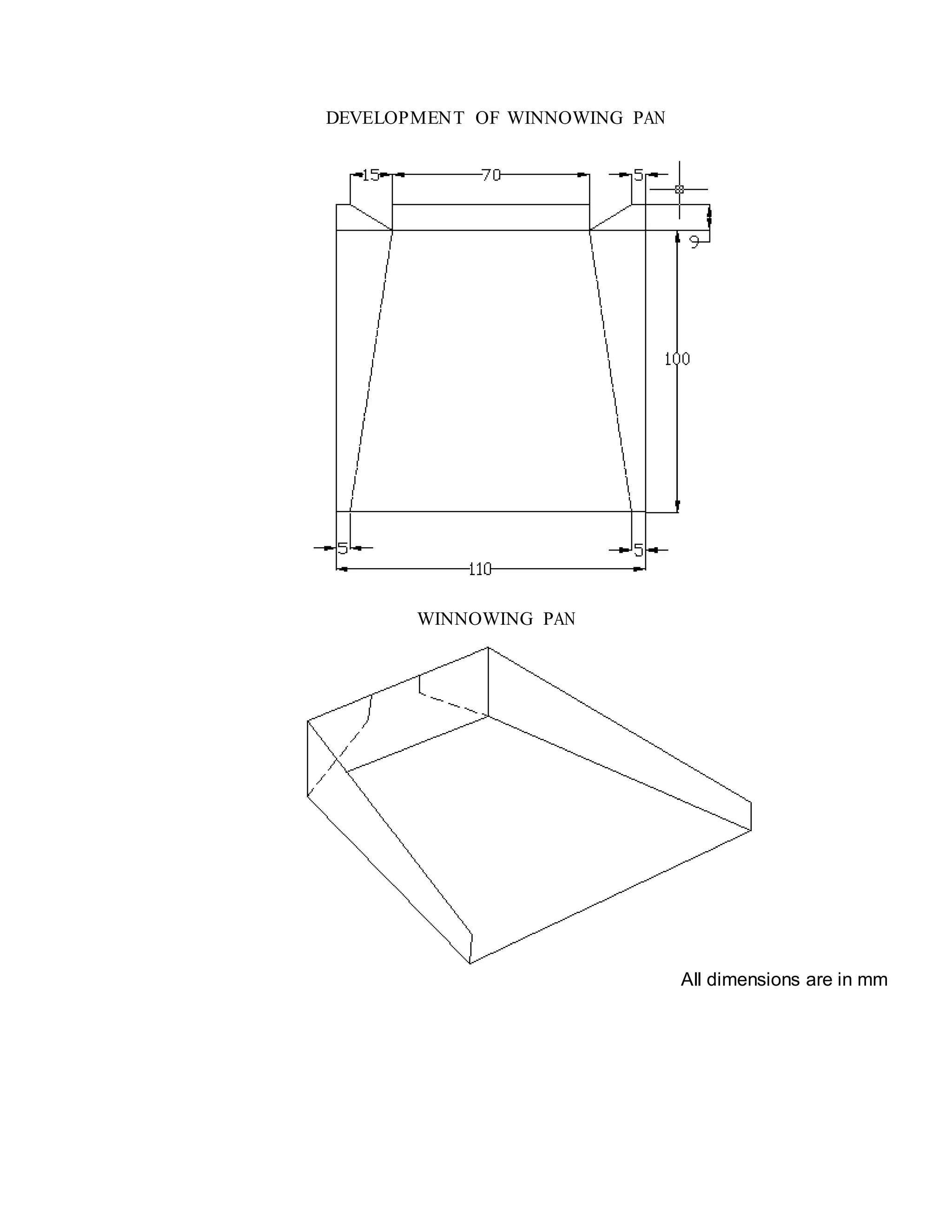 DEVELOPMENT OF WINNOWING PAN
WINNOWING PAN
All dimensions are in mm
 