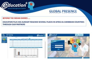 School Management System
BEYOND THE INDIAN SHORES ….
EDUCATION PLUS HAS ALREADY REACHED SEVERAL PLACES IN AFRICA & CARIBBEAN COUNTRIES
THROUGH OUR PARTNERS
 