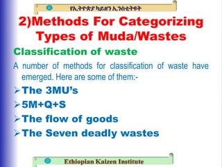 2)Methods For Categorizing
Types of Muda/Wastes
Classification of waste
A number of methods for classification of waste ha...