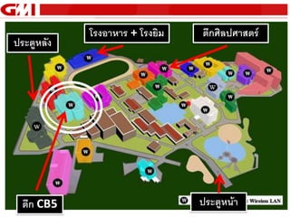 โรงอาหาร + โรงยิม   ตึกศิลปศาสตร์
ประตูหลัง




  ตึก CB5                       ประตูหน้า
 
