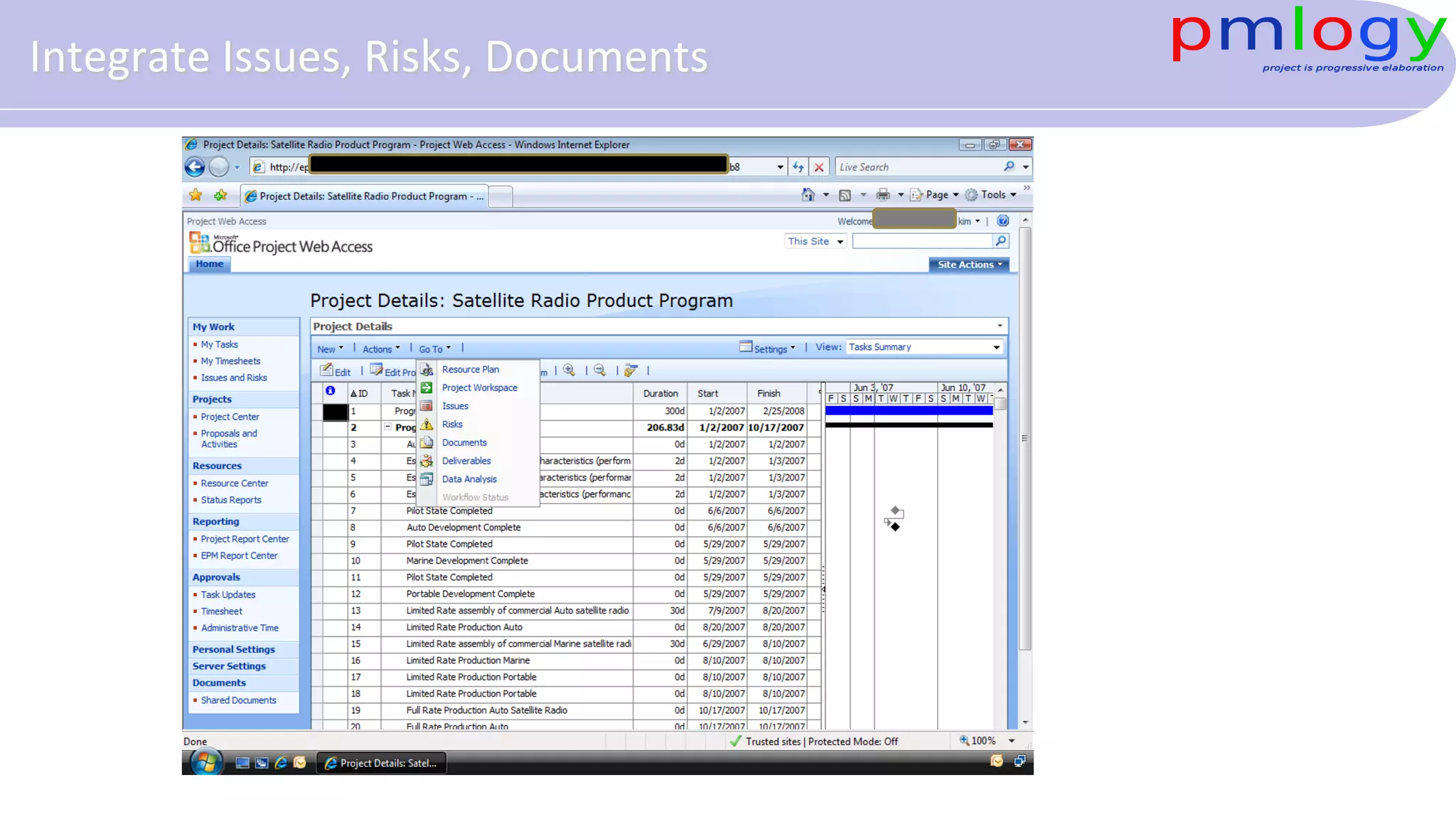 Integrate Issues, Risks, Documents
 