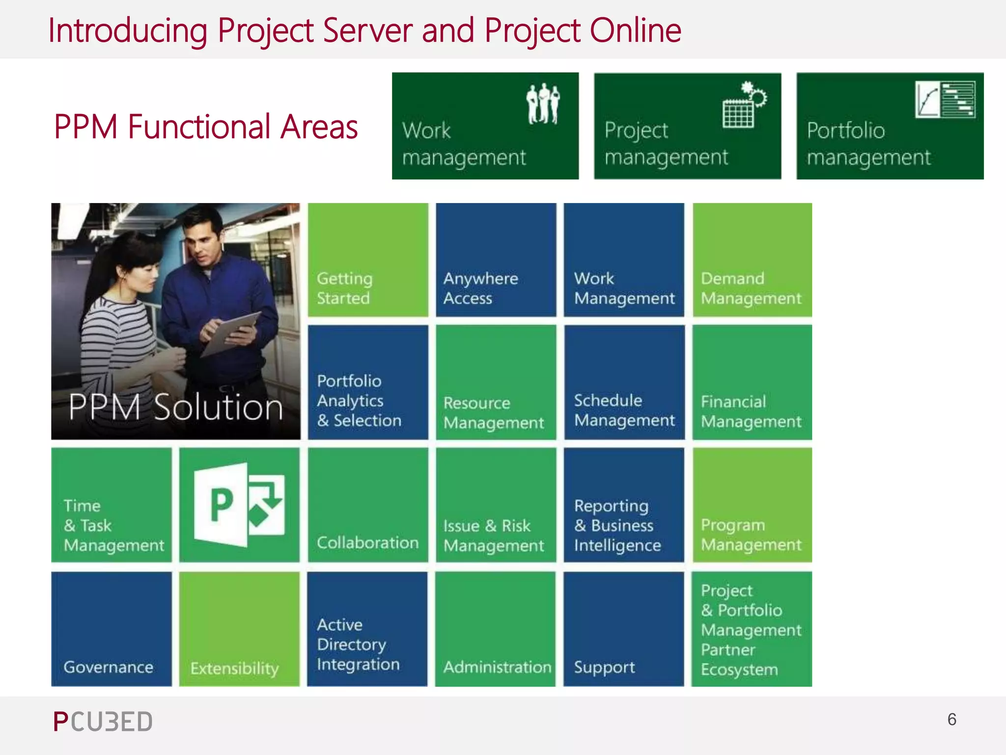 6 
Introducing Project Server and Project Online 
PPM Functional Areas 
 