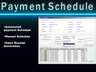 Payment Schedule Automated payment Schedule Manual Schedule Sales Receipt Generation 